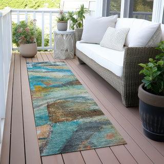 Piper Looms Chantille Abstract ACN2039 Teal Machine Washable Area Rug Runner Outdoor Lifestyle Image Feature
