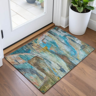Piper Looms Chantille Abstract ACN2039 Teal Machine Washable Area Rug Scatter Lifestyle Image Feature