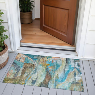 Piper Looms Chantille Abstract ACN2039 Teal Machine Washable Area Rug Scatter Outdoor Lifestyle Image Feature