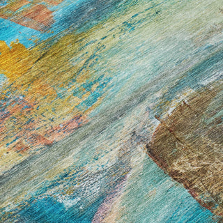 Piper Looms Chantille Abstract ACN2039 Teal Machine Washable Area Rug Swatch Image
