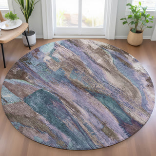 Piper Looms Chantille Abstract ACN2040 Mocha Machine Washable Area Rug Round Lifestyle Image Feature
