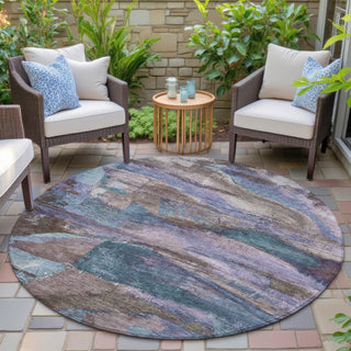 Piper Looms Chantille Abstract ACN2040 Mocha Machine Washable Area Rug Round Outdoor Lifestyle Image Feature