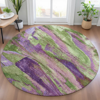 Piper Looms Chantille Abstract ACN2040 Purple Machine Washable Area Rug Round Lifestyle Image Feature