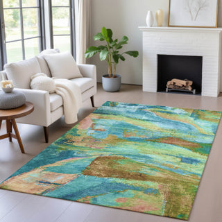 Piper Looms Chantille Abstract ACN2040 Teal Machine Washable Area Rug Lifestyle Image Feature