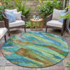 Piper Looms Chantille Abstract ACN2040 Teal Machine Washable Area Rug Round Outdoor Lifestyle Image Feature