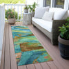 Piper Looms Chantille Abstract ACN2040 Teal Machine Washable Area Rug Runner Outdoor Lifestyle Image Feature