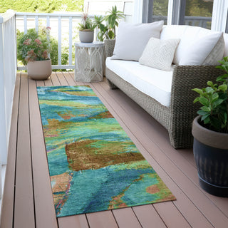 Piper Looms Chantille Abstract ACN2040 Teal Machine Washable Area Rug Runner Outdoor Lifestyle Image Feature