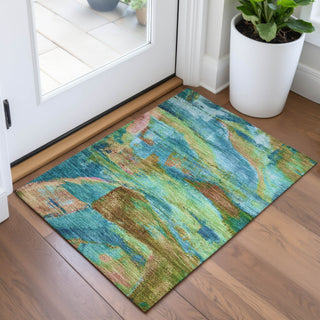 Piper Looms Chantille Abstract ACN2040 Teal Machine Washable Area Rug Scatter Lifestyle Image Feature