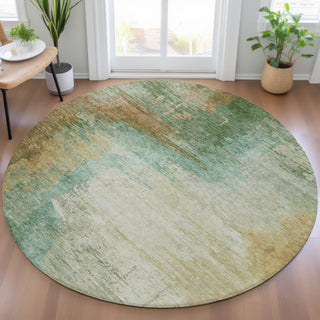 Piper Looms Chantille Abstract ACN2041 Aloe Machine Washable Area Rug Round Lifestyle Image Feature