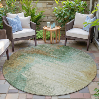 Piper Looms Chantille Abstract ACN2041 Aloe Machine Washable Area Rug Round Outdoor Lifestyle Image Feature