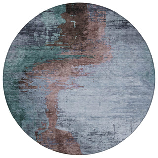 Piper Looms Chantille Abstract ACN2041 Blue Machine Washable Area Rug Round Main Image