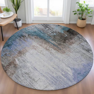 Piper Looms Chantille Abstract ACN2041 Brown Machine Washable Area Rug Round Lifestyle Image Feature