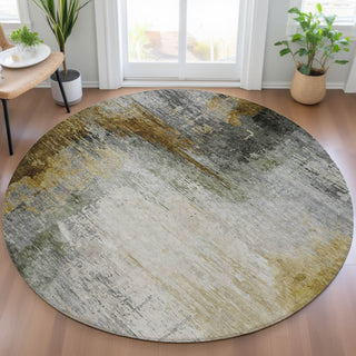 Piper Looms Chantille Abstract ACN2041 Chocolate Machine Washable Area Rug Round Lifestyle Image Feature