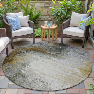 Piper Looms Chantille Abstract ACN2041 Chocolate Machine Washable Area Rug Round Outdoor Lifestyle Image Feature