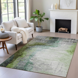 Piper Looms Chantille Abstract ACN2041 Green Machine Washable Area Rug Lifestyle Image Feature