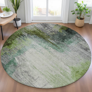 Piper Looms Chantille Abstract ACN2041 Green Machine Washable Area Rug Round Lifestyle Image Feature