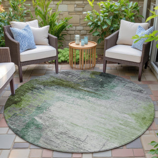 Piper Looms Chantille Abstract ACN2041 Green Machine Washable Area Rug Round Outdoor Lifestyle Image Feature
