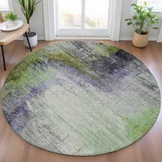 Piper Looms Chantille Abstract ACN2041 Plum Machine Washable Area Rug Round Lifestyle Image Feature