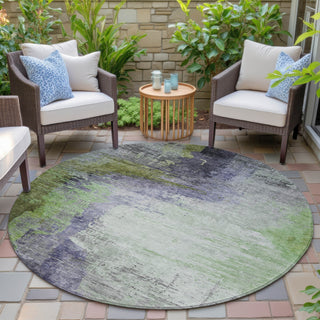 Piper Looms Chantille Abstract ACN2041 Plum Machine Washable Area Rug Round Outdoor Lifestyle Image Feature