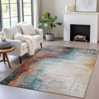 Piper Looms Chantille Abstract ACN2041 Teal Machine Washable Area Rug Lifestyle Image Feature