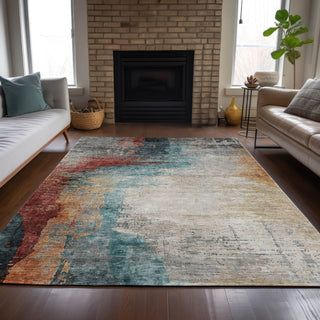 Piper Looms Chantille Abstract ACN2041 Teal Machine Washable Area Rug Lifestyle Image Feature