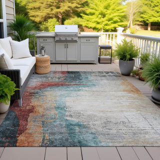 Piper Looms Chantille Abstract ACN2041 Teal Machine Washable Area Rug Outdoor Lifestyle Image Feature
