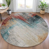 Piper Looms Chantille Abstract ACN2041 Teal Machine Washable Area Rug Round Lifestyle Image Feature