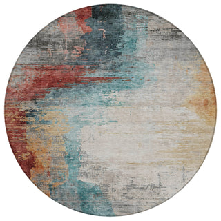 Piper Looms Chantille Abstract ACN2041 Teal Machine Washable Area Rug Round Main Image