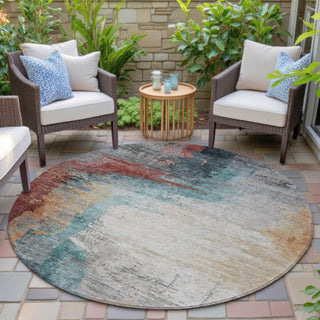 Piper Looms Chantille Abstract ACN2041 Teal Machine Washable Area Rug Round Outdoor Lifestyle Image Feature