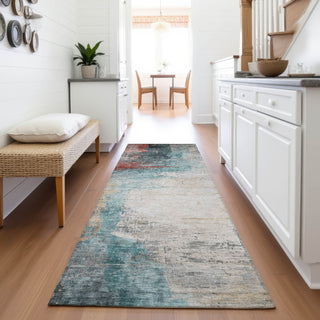 Piper Looms Chantille Abstract ACN2041 Teal Machine Washable Area Rug Runner Lifestyle Image Feature