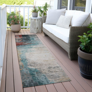 Piper Looms Chantille Abstract ACN2041 Teal Machine Washable Area Rug Runner Outdoor Lifestyle Image Feature