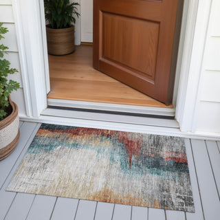 Piper Looms Chantille Abstract ACN2041 Teal Machine Washable Area Rug Scatter Outdoor Lifestyle Image Feature