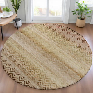 Piper Looms Chantille Geometric ACN2042 Beige Machine Washable Area Rug Round Lifestyle Image Feature