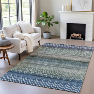 Piper Looms Chantille Geometric ACN2042 Blue Machine Washable Area Rug Lifestyle Image Feature