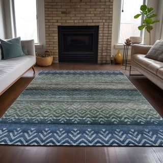 Piper Looms Chantille Geometric ACN2042 Blue Machine Washable Area Rug Lifestyle Image Feature