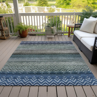 Piper Looms Chantille Geometric ACN2042 Blue Machine Washable Area Rug Outdoor Lifestyle Image Feature