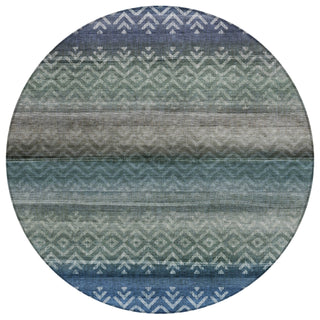 Piper Looms Chantille Geometric ACN2042 Blue Machine Washable Area Rug Round Main Image