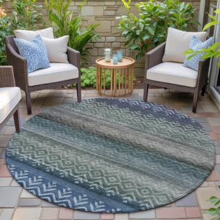 Piper Looms Chantille Geometric ACN2042 Blue Machine Washable Area Rug Round Outdoor Lifestyle Image Feature