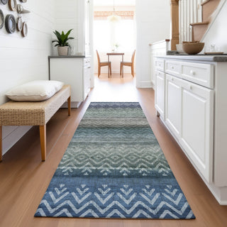 Piper Looms Chantille Geometric ACN2042 Blue Machine Washable Area Rug Runner Lifestyle Image Feature