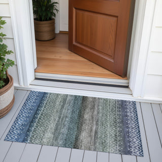 Piper Looms Chantille Geometric ACN2042 Blue Machine Washable Area Rug Scatter Outdoor Lifestyle Image Feature
