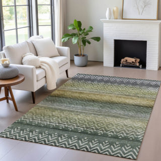 Piper Looms Chantille Geometric ACN2042 Green Machine Washable Area Rug Lifestyle Image Feature