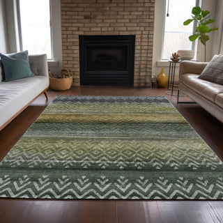 Piper Looms Chantille Geometric ACN2042 Green Machine Washable Area Rug Lifestyle Image Feature