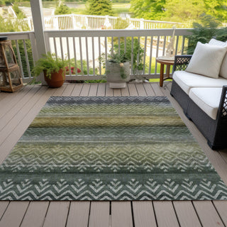 Piper Looms Chantille Geometric ACN2042 Green Machine Washable Area Rug Outdoor Lifestyle Image Feature