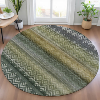 Piper Looms Chantille Geometric ACN2042 Green Machine Washable Area Rug Round Lifestyle Image Feature