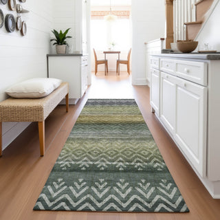 Piper Looms Chantille Geometric ACN2042 Green Machine Washable Area Rug Runner Lifestyle Image Feature