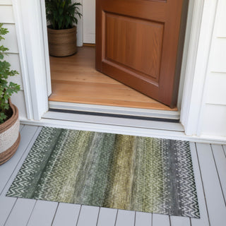 Piper Looms Chantille Geometric ACN2042 Green Machine Washable Area Rug Scatter Outdoor Lifestyle Image Feature