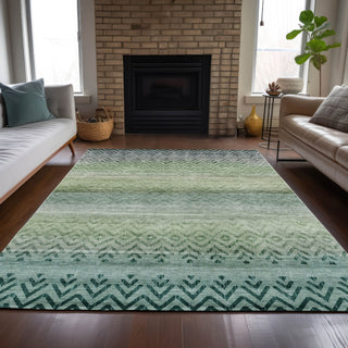 Piper Looms Chantille Geometric ACN2042 Teal Machine Washable Area Rug Lifestyle Image Feature