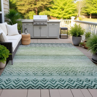 Piper Looms Chantille Geometric ACN2042 Teal Machine Washable Area Rug Outdoor Lifestyle Image Feature