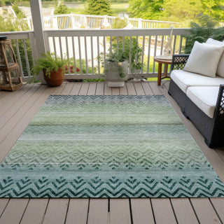 Piper Looms Chantille Geometric ACN2042 Teal Machine Washable Area Rug Outdoor Lifestyle Image Feature