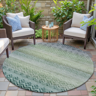 Piper Looms Chantille Geometric ACN2042 Teal Machine Washable Area Rug Round Outdoor Lifestyle Image Feature